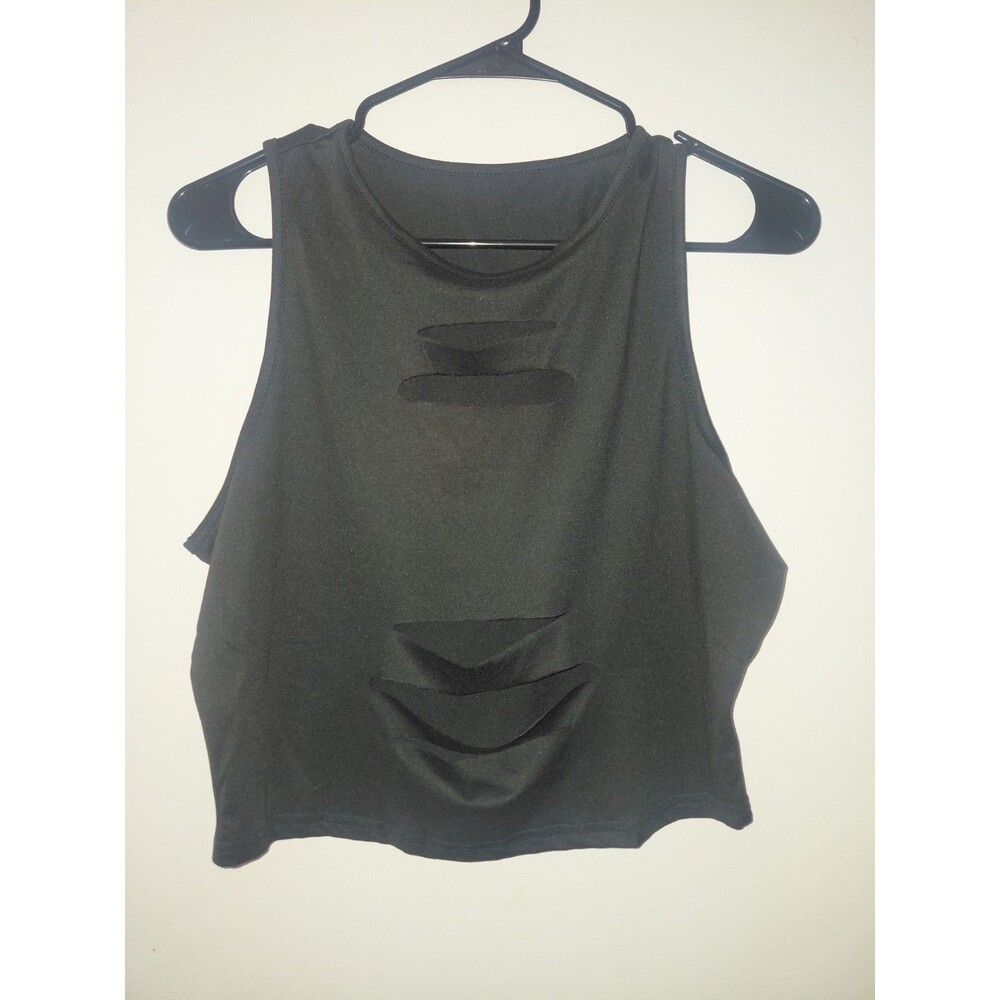 Romwe Black Slashed Cut Out Crop Top Sleeveless Tank Small Grunge Edgy